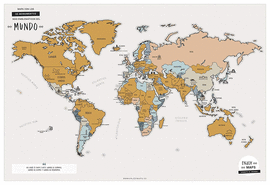 ENJOY MAPS WORLD MAPA DISEADA CON TINTA RASCABLE, PAPEL, 65 X 45 CM
