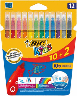 ESTUCHE 12 ROTULADORES KID COULEUR PUNTA MEDIA ULTRALAVABLES BIC