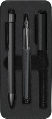 JUEGO BOL�GRAFO Y PLUMA ESTILOGR�FICA FABER HEXO NEGRO MATE ESTUCHE MET�LICO. FABER CASTELL