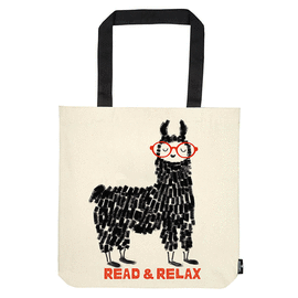 LLAMA. READ AND RELAX. BOLSA DE TELA. TOTEBAG