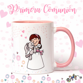 TAZA DE CERAMICA DE PRIMERA COMUNION NI�A CON CONEJITO
