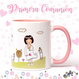 TAZA DE CERAMICA DE PRIMERA COMUNION NIA CASA DE LAPIZ