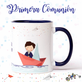 TAZA DE CERAMICA DE PRIMERA COMUNION NIO BARCO DE PAPEL