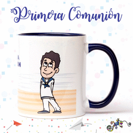TAZA DE CERAMICA DE PRIMERA COMUNION NI�O EN LA PLAYA