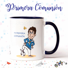 TAZA DE CERAMICA DE PRIMERA COMUNION NI�O Y PELOTA