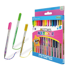 SET 13 BOLIGRAFOS DE GEL GLITTER, FLUOR Y ARCOIRIS