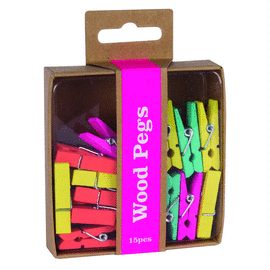 PINZAS DE MADERA FLUOR COLLECTION 15 UNIDADES