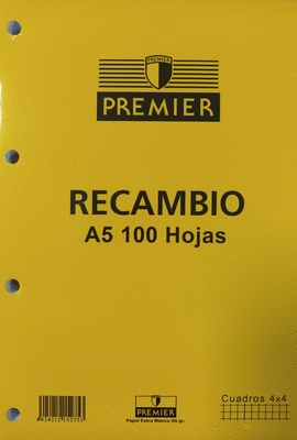 RECAMBIO A5 100H 4 TALADROS 90G CUAD.4X4 C/M PREMIER