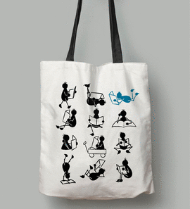 BOLSA DE TELA 12 POSTURAS LECTORAS FIGURITAS NEGRAS