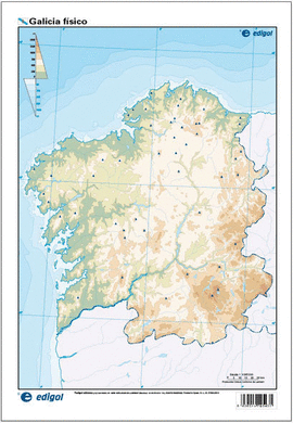 MAPA MUDO GALICIA FISICO COLOR 22.5X32.5