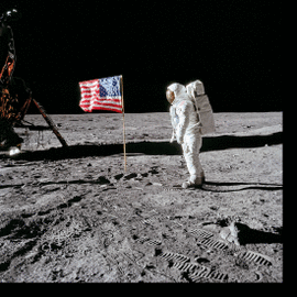 BUZZ ALDRIN APOLLO 11 FLAG ON THE MOON