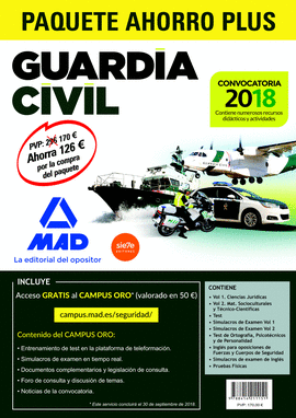 PAQUETE AHORRO PLUS GUARDIA CIVIL 2018. AHORRO DE 126 ? (INCLUYE TEMARIOS 1 Y 2;