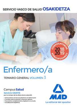 ENFERMERA/O DE OSAKIDETZA-SERVICIO VASCO DE SALUD. TEMARIO GENERAL VOLUMEN 3