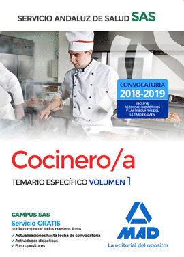 COCINERO/A DEL SERVICIO ANDALUZ DE SALUD. TEMARIO ESPEC�FICO  VOLUMEN 1