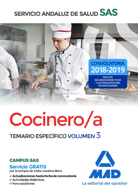 COCINERO/A DEL SERVICIO ANDALUZ DE SALUD. TEMARIO ESPEC�FICO  VOLUMEN 3