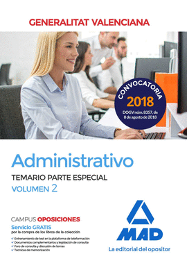 ADMINISTRATIVO DE LA GENERALITAT VALENCIANA. TEMARIO PARTE ESPECIAL VOLUMEN 2