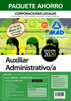 PAQUETE AHORRO AUXILIAR ADMINISTRATIVO DE CORPORACIONES LOCALES. AHORRA 52  (INCLUYE TEMARIO GENERAL VOLMENES 1 Y 2; TEST DEL TEMARIO GENERAL; SIMUL