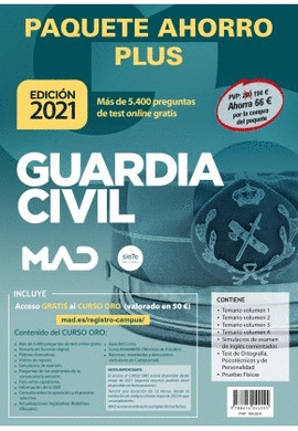 PAQUETE AHORRO PLUS GUARDIA CIVIL AHORRA 66 � (INCLUYE TEMARIOS 1, 2, 3 Y 4; TEST DE ORTOGRAF�A, PSICOT�CNICOS Y PERSONALIDAD; SIMULACROS DE EXAMEN DE