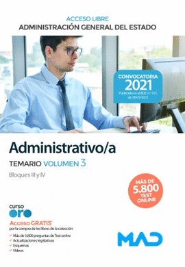 TEMARIO VOL.3 ADMINISTRATIVO ADMINISTRACION GENERAL DEL ESTADO ACCESO LIBRE