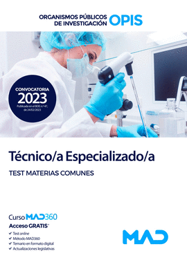 TCNICO ESPECIALIZADO DE LOS ORGANISMOS PBLICOS DE INVESTIGACIN. TEST MATERIAS