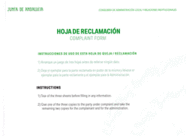 LIBRO HOJA DE RECLAMACION BILINGÜE ESPAÑOL INGLÉS JUNTA DE ANDALUCÍA COMPLAINT FORM