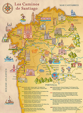MAPA DE LOS CAMINOS DE SANTIAGO. IDEAS PEREGRINAS