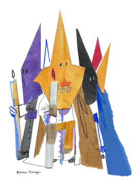 LMINA SEMANA SANTA FERROL 17X13. CAPUCHONES. BLANCA ESCRIGAS